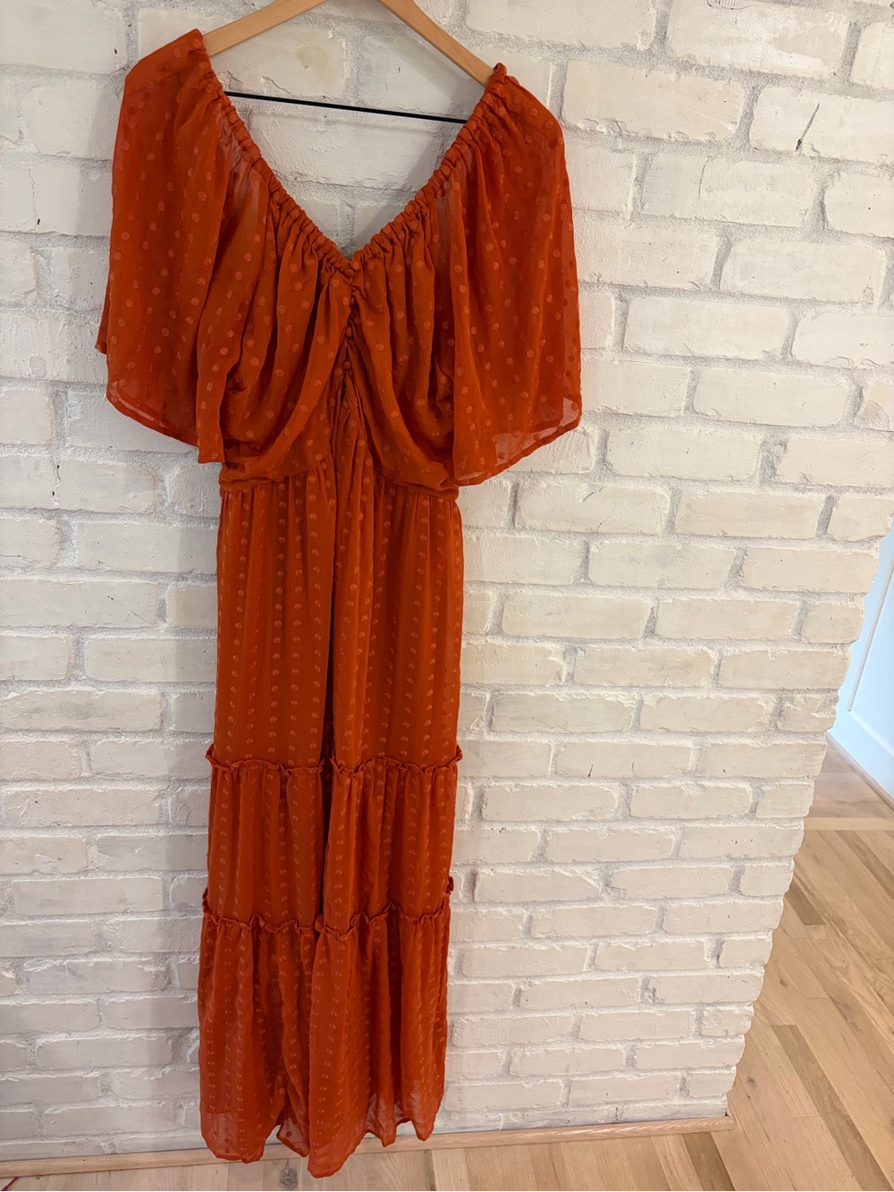 Anthropologie Rust Orange Polka Dot Tiered Maxi Dress - Picture 3 of 7